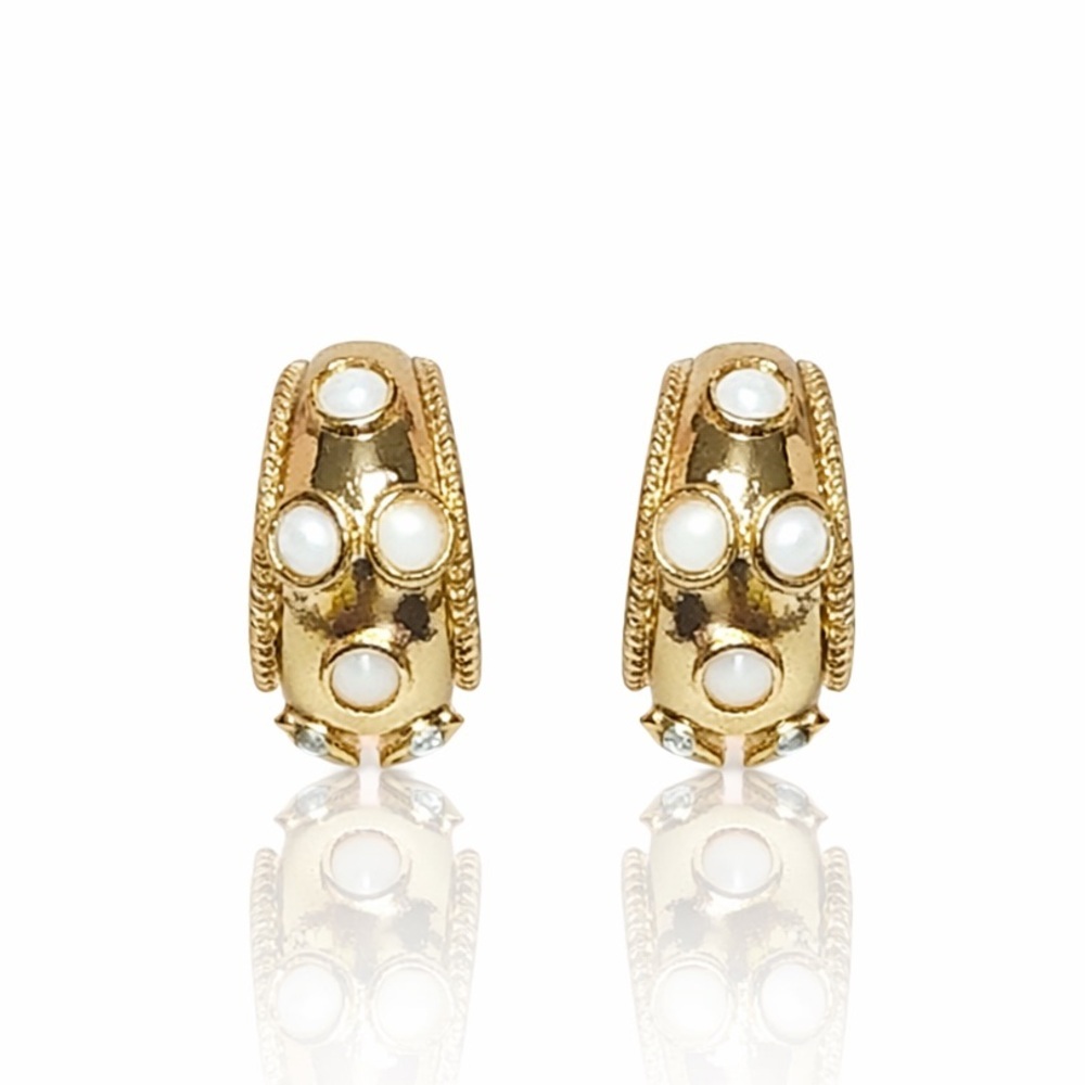 ⚜️ Gold Pearl Accent Hoop Earrings - Women Jewelry